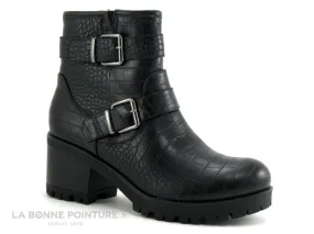 Achat chaussures Les ptites bombes LPB Femme Bottine, vente LPB Elsa Noir croco - Bottine talon large Femme