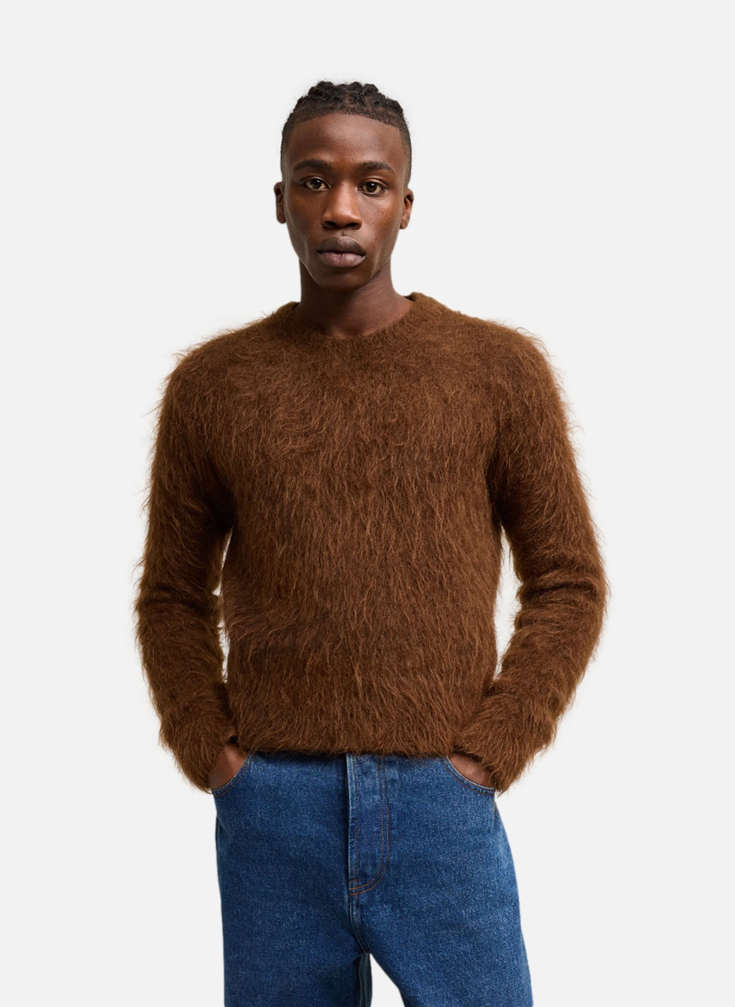 AMI PARIS  Pull en alpaga mohair brossé - Marron