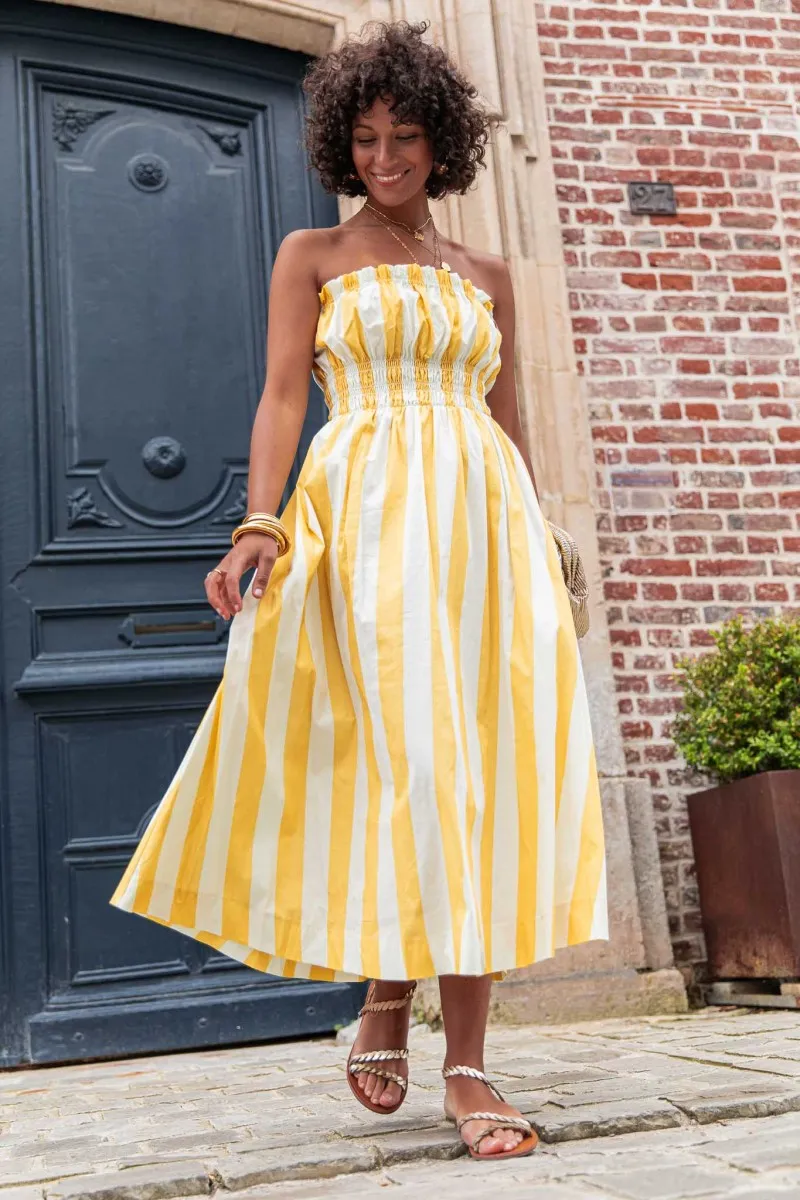 ARLETTE Jaune Robe Bustier  longue à rayures femme