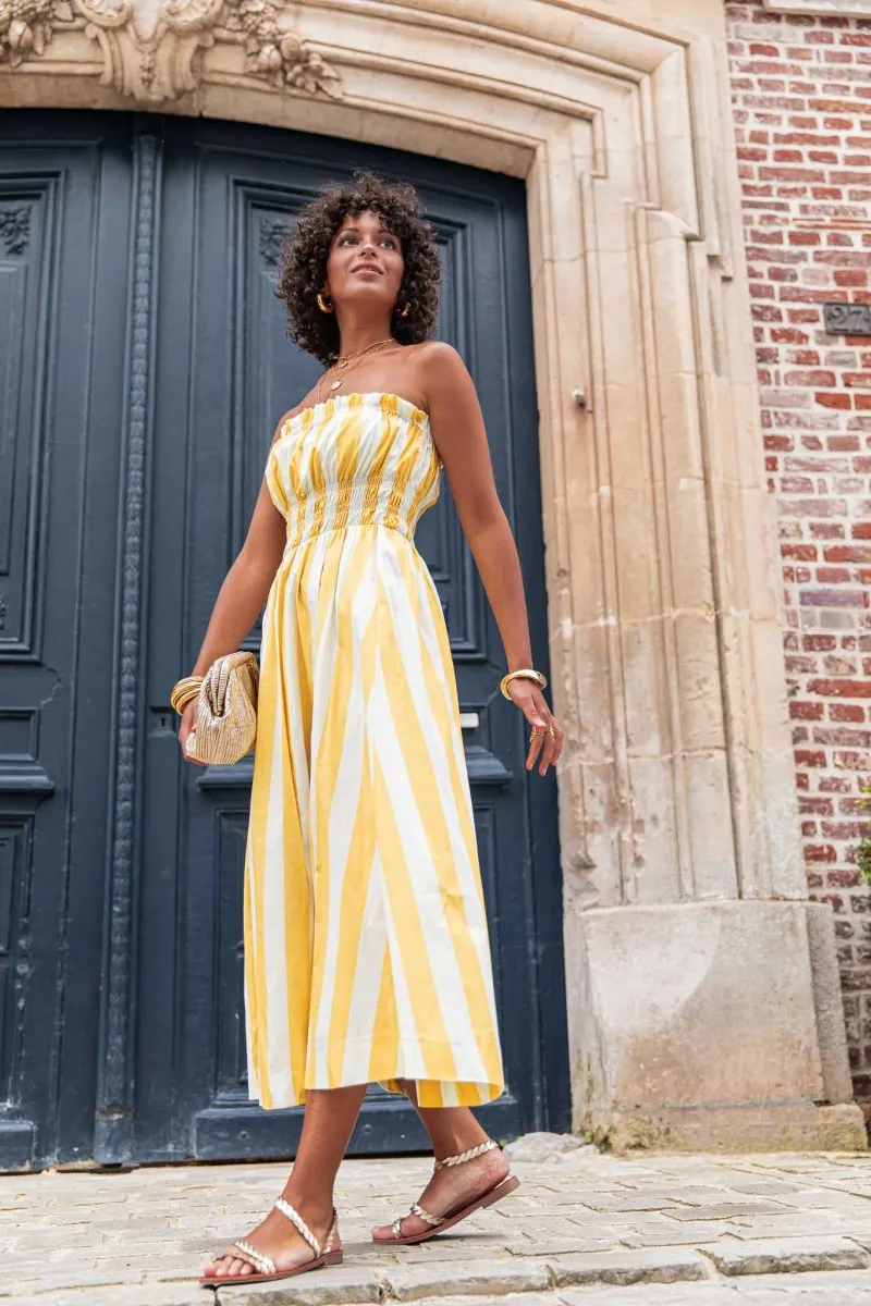 ARLETTE Jaune Robe Bustier  longue à rayures femme