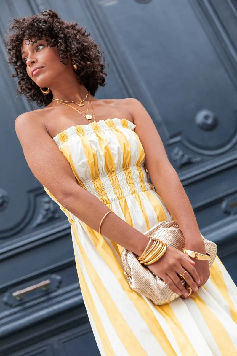 ARLETTE Jaune Robe Bustier  longue à rayures femme