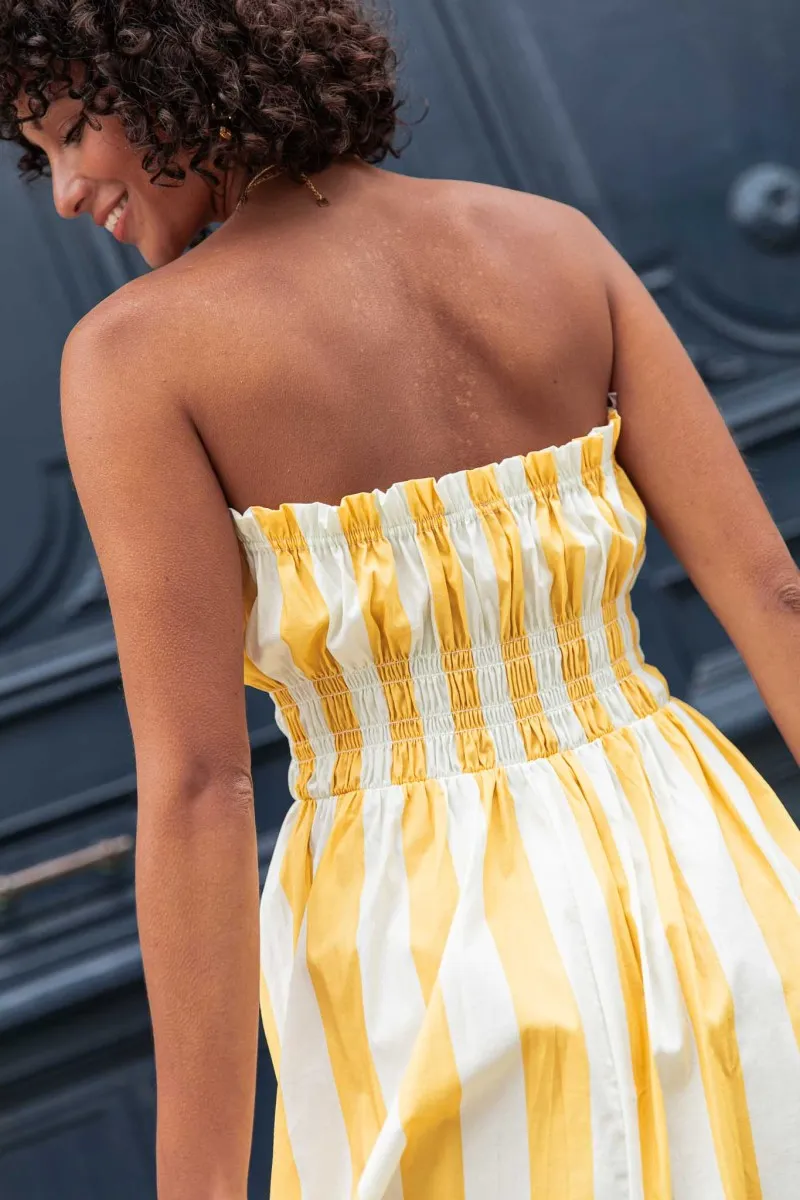 ARLETTE Jaune Robe Bustier  longue à rayures femme