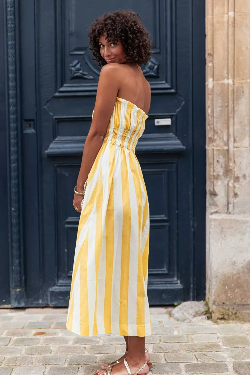 ARLETTE Jaune Robe Bustier  longue à rayures femme