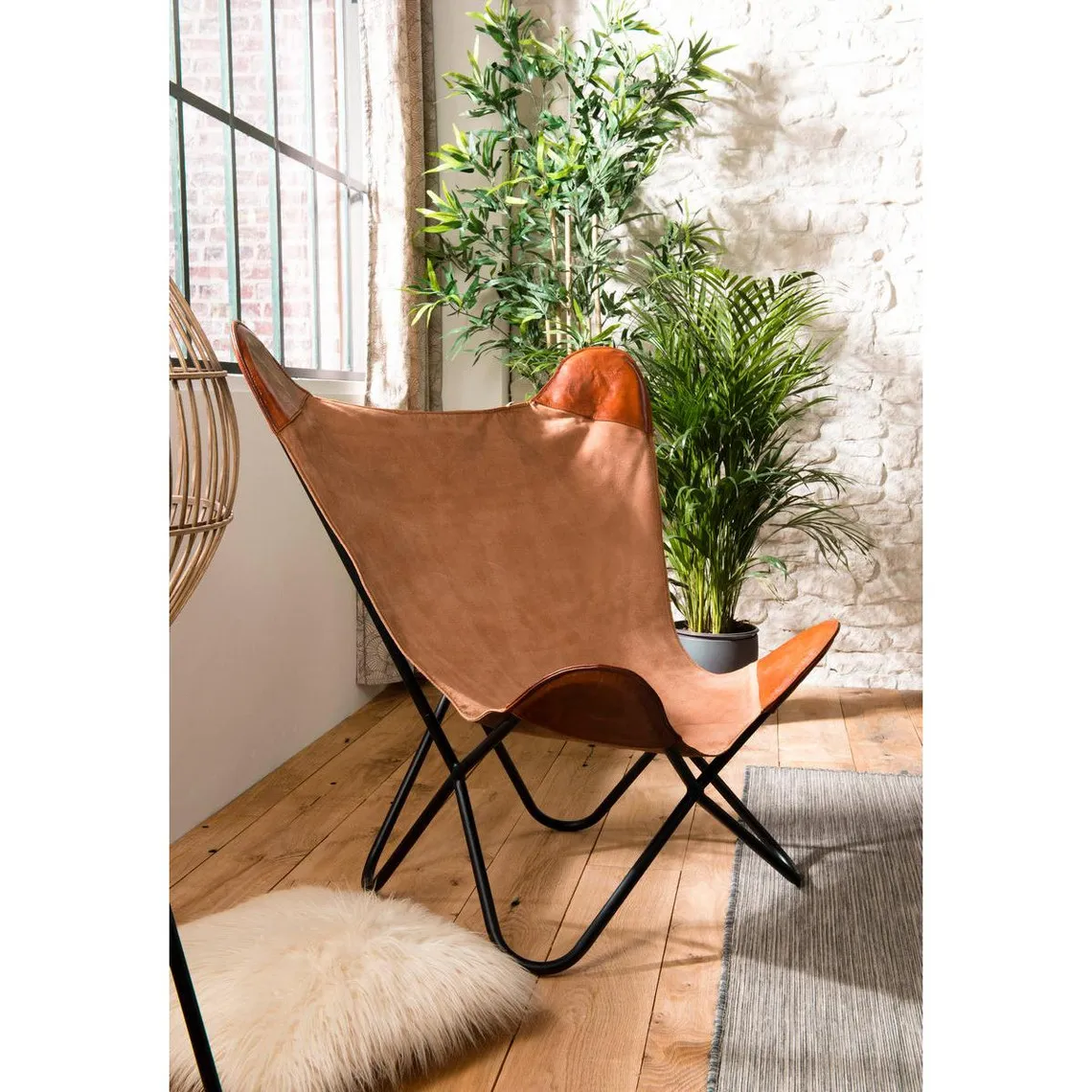 Chaise ROMAIN Butterfly En Toile Et Cuir | Chaise 3 SUISSES