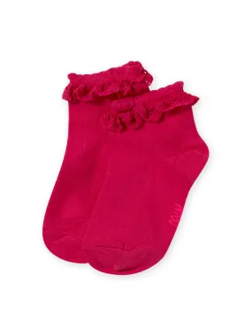 Chaussettes roses avec volant en dentelle enfant fille