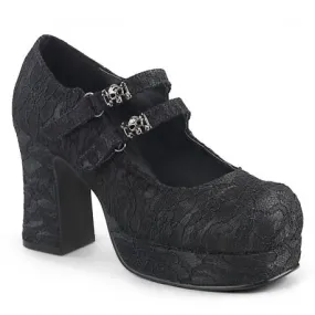 Chaussure DemoniaCult noire de style babies gothique en dentelle et satin noir