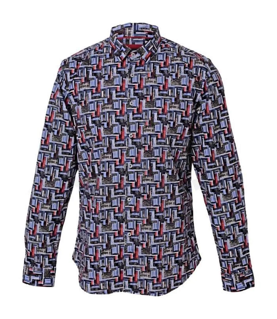 Chemise homme manches longues en strech motifs DIGITAL slim fit