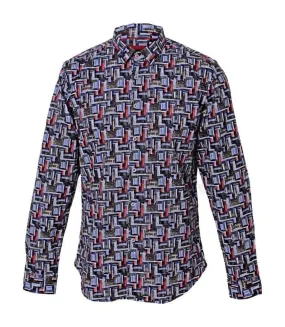 Chemise homme manches longues en strech motifs DIGITAL slim fit