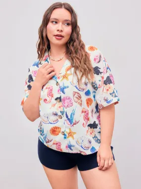 Chemise à manches courtes avec col tissé et graphique sirène Curve & Plus