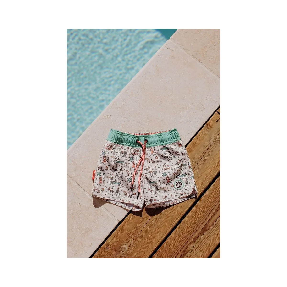 Hello Hossy - Short de bain ivoire et vert menthe à motifs