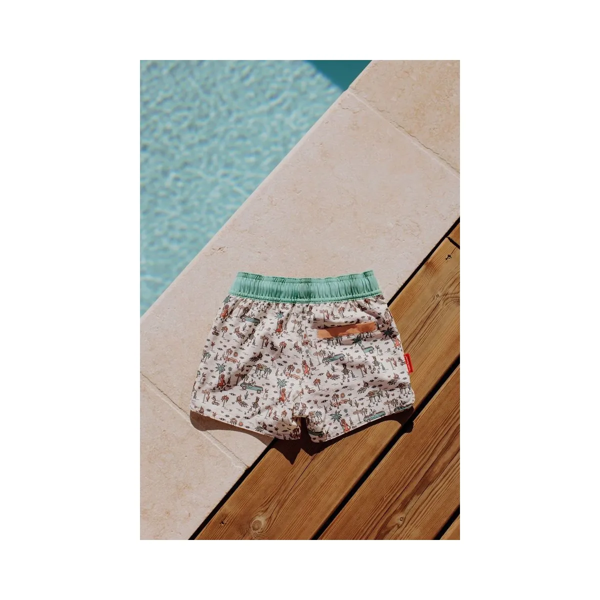 Hello Hossy - Short de bain ivoire et vert menthe à motifs