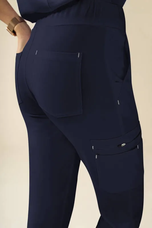 KAERE Pantalon Femme - avec poches cargo Taille courte bleu navy