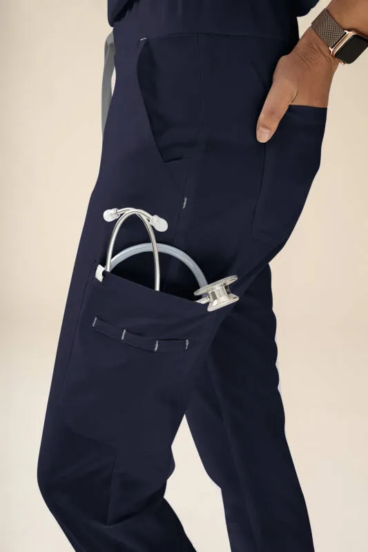 KAERE Pantalon Femme - avec poches cargo Taille courte bleu navy