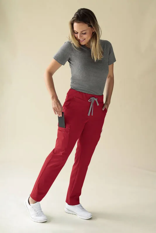 KAERE Pantalon Femme - avec poches cargo Taille courte rouge