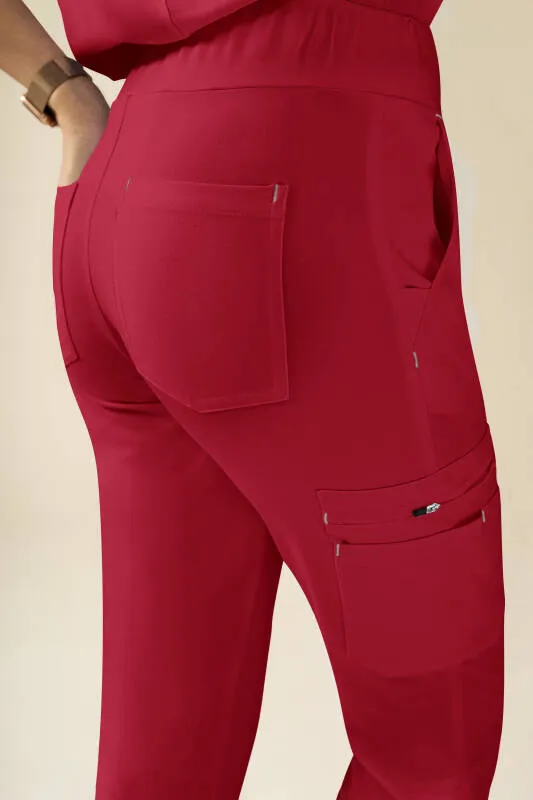 KAERE Pantalon Femme - avec poches cargo Taille courte rouge