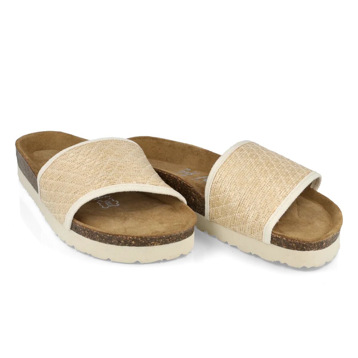 Mules plates en raphia- Beige