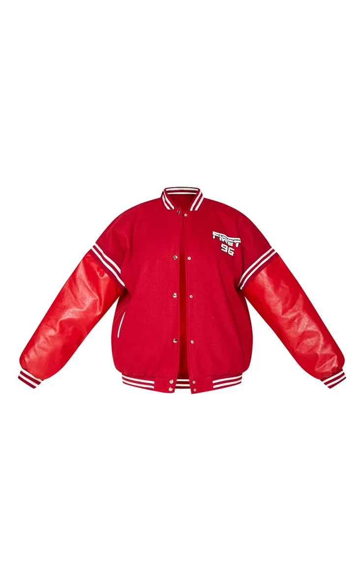 Plus Veste teddy style bomber oversize rouge à manches