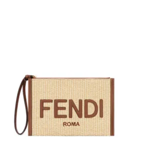 Pochette plate Fendi Roma - Pochette en raphia naturel | Fendi