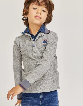 Polo gris à col chemise, imprimé dos garçon