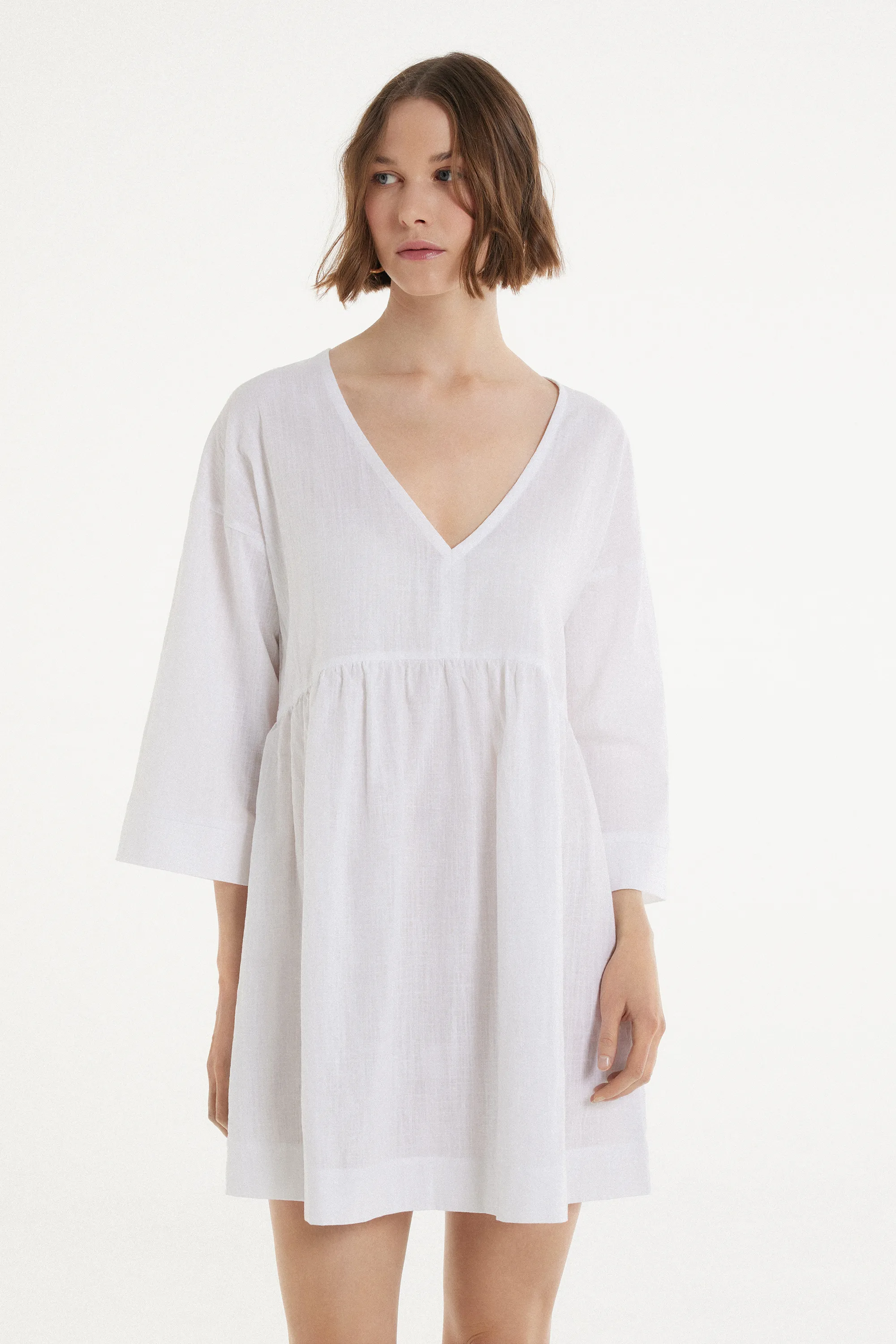 Robe Courte Ample Manches Trois-quarts 100 % Coton Ultra-léger - Tezenis