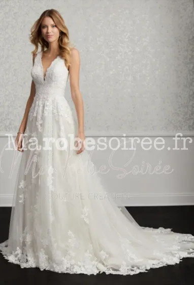 Robe de mariée Océane en Dentelle, Tulle souple