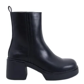 Ruffin Bottines noires à talon stable le noir