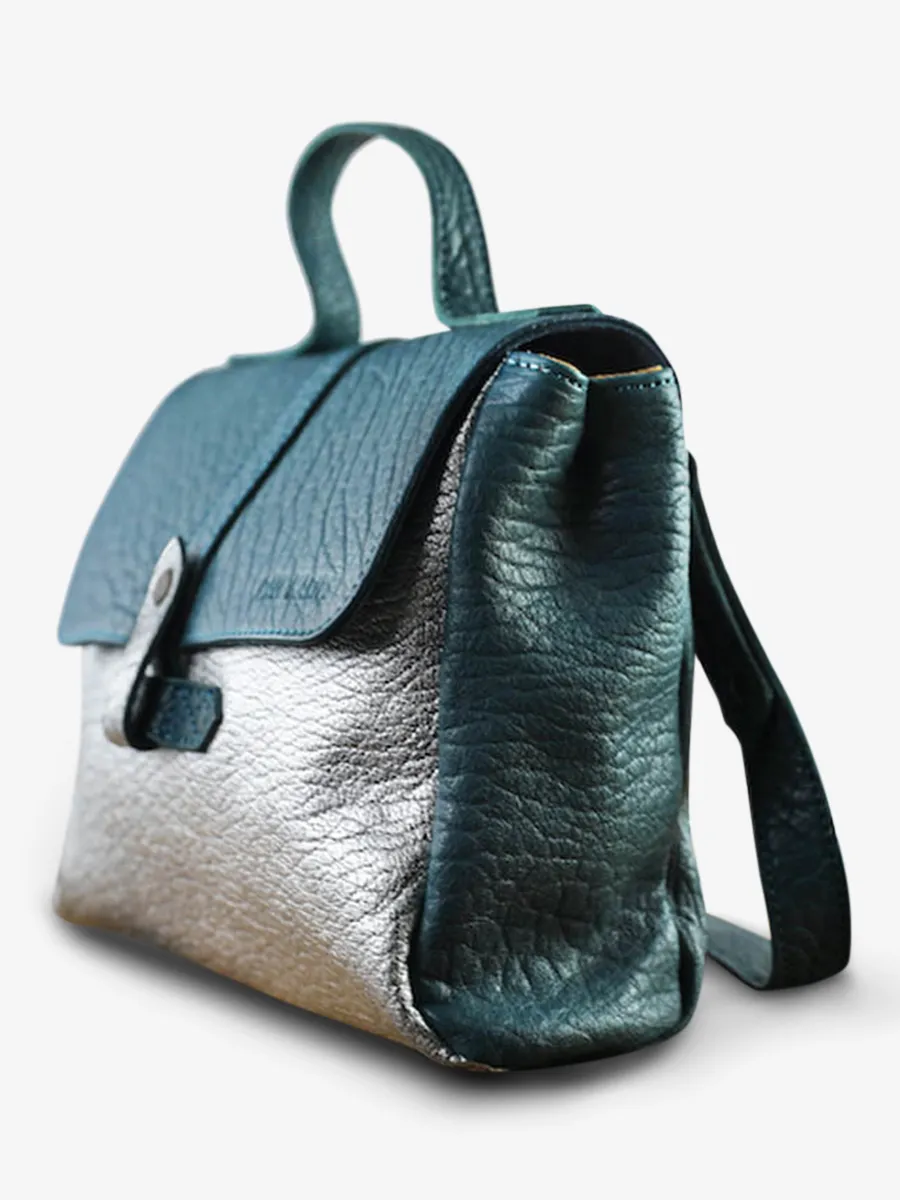 SAC BANDOULIÈRE CUIR FEMME BLEU,ARGENTÉ LeCorneille - Bleu Piscine / Argenté