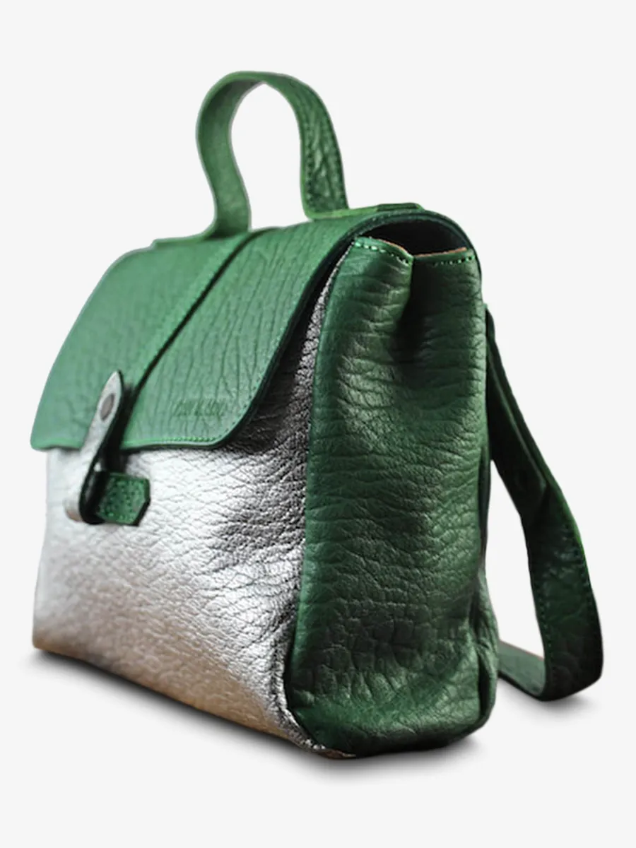 SAC BANDOULIÈRE CUIR FEMME VERT,ARGENTÉ LeCorneille - Vert Jungle / Argenté