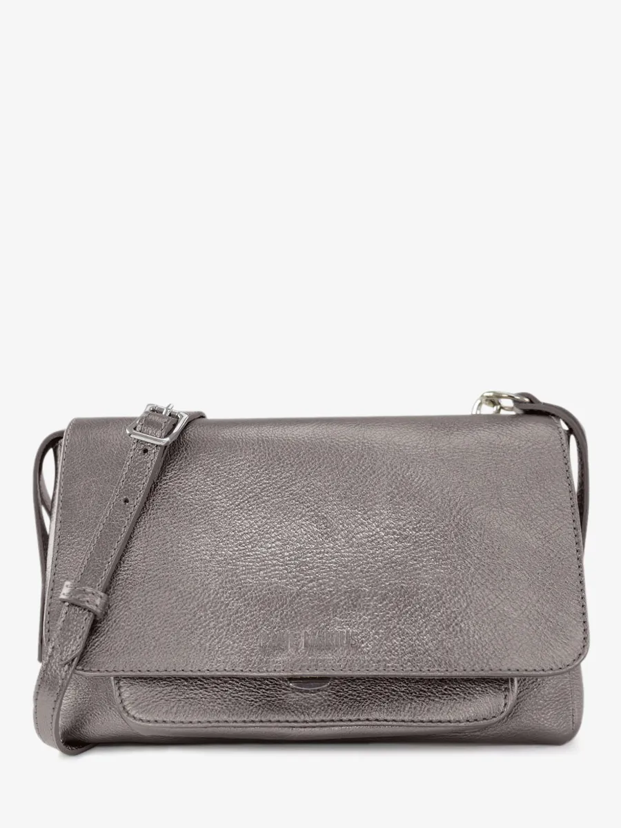 SAC BANDOULIÈRE CUIR MÉTALLISÉ ARGENTÉ FEMME Diane S - Acier