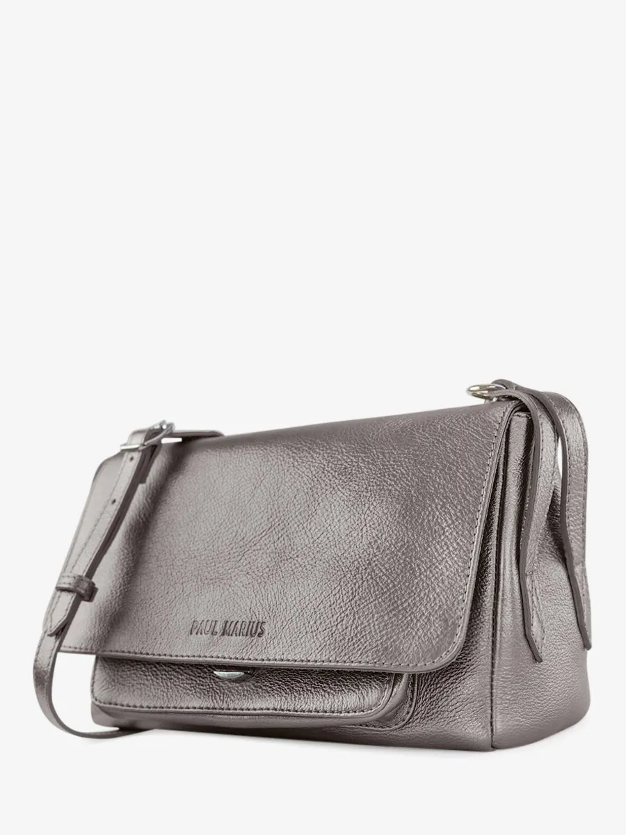 SAC BANDOULIÈRE CUIR MÉTALLISÉ ARGENTÉ FEMME Diane S - Acier