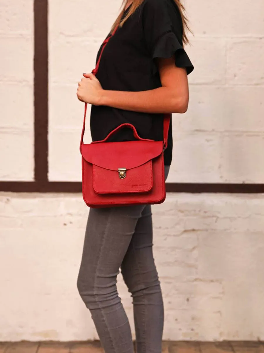 SAC BANDOULIÈRE CUIR ROUGE FEMME Mademoiselle George - Rouge Carmin