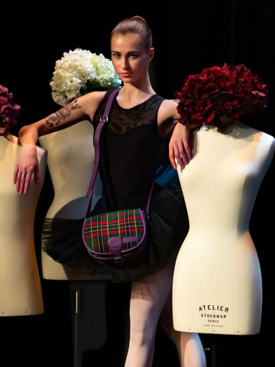 SAC BANDOULIÈRE CUIR VIOLET ET TISSU TARTAN LeBohémien - Versus