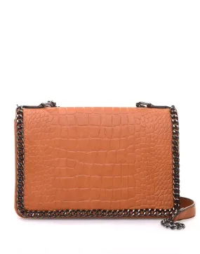 Sac bandoulière effet croco chaine camel