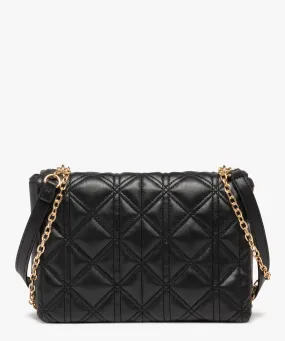 sac besace a rabat matelasse et anse en chaine femme noir standard sacs bandouliere