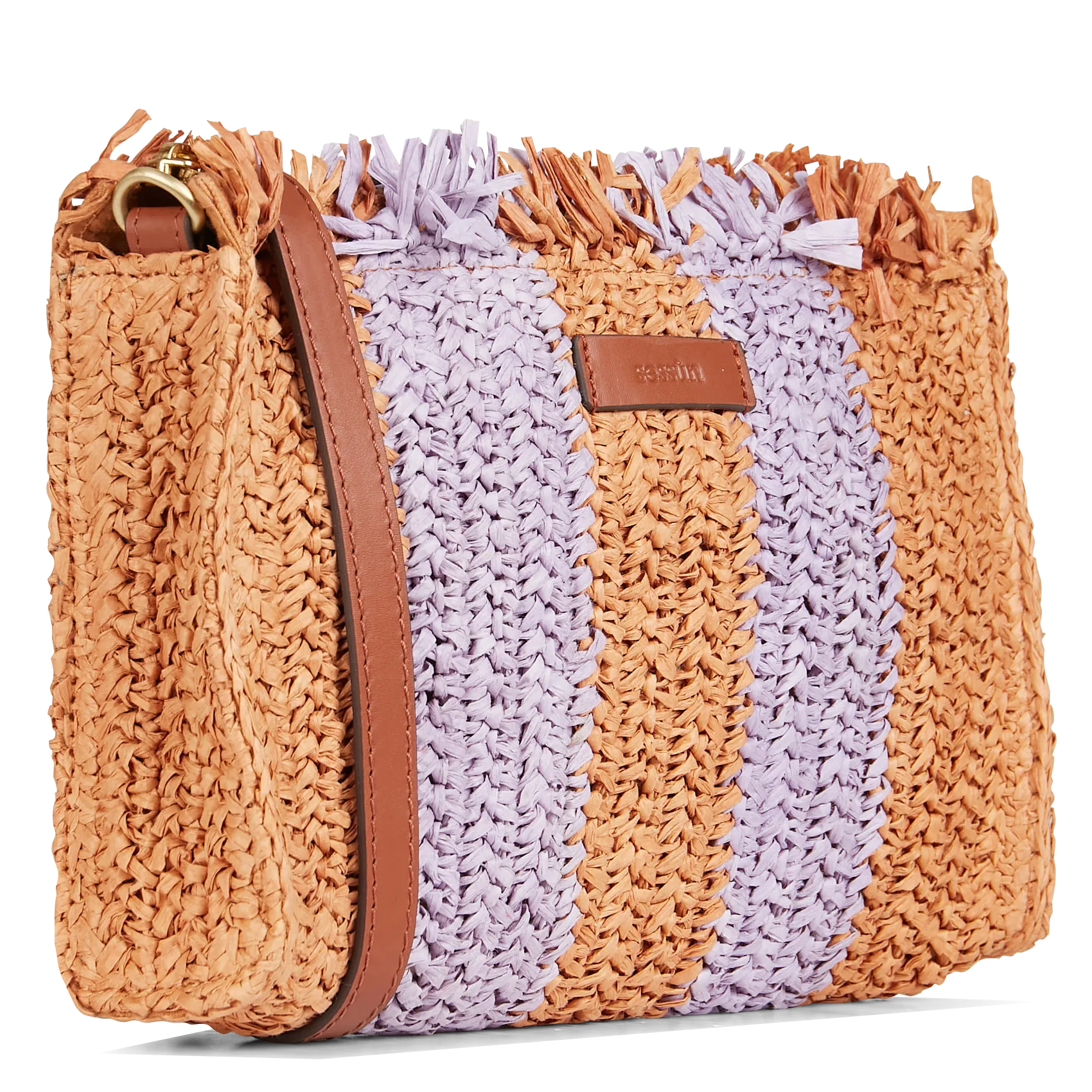 SESSUN  Sac bandoulière en raphia mélangé cuir farawamimi st - Violet