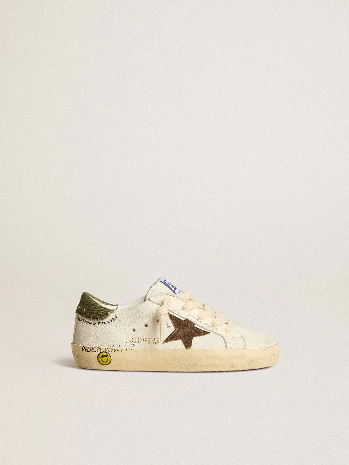 Super-Star Junior en cuir nappa avec étoile en daim et contrefort vert | Golden Goose