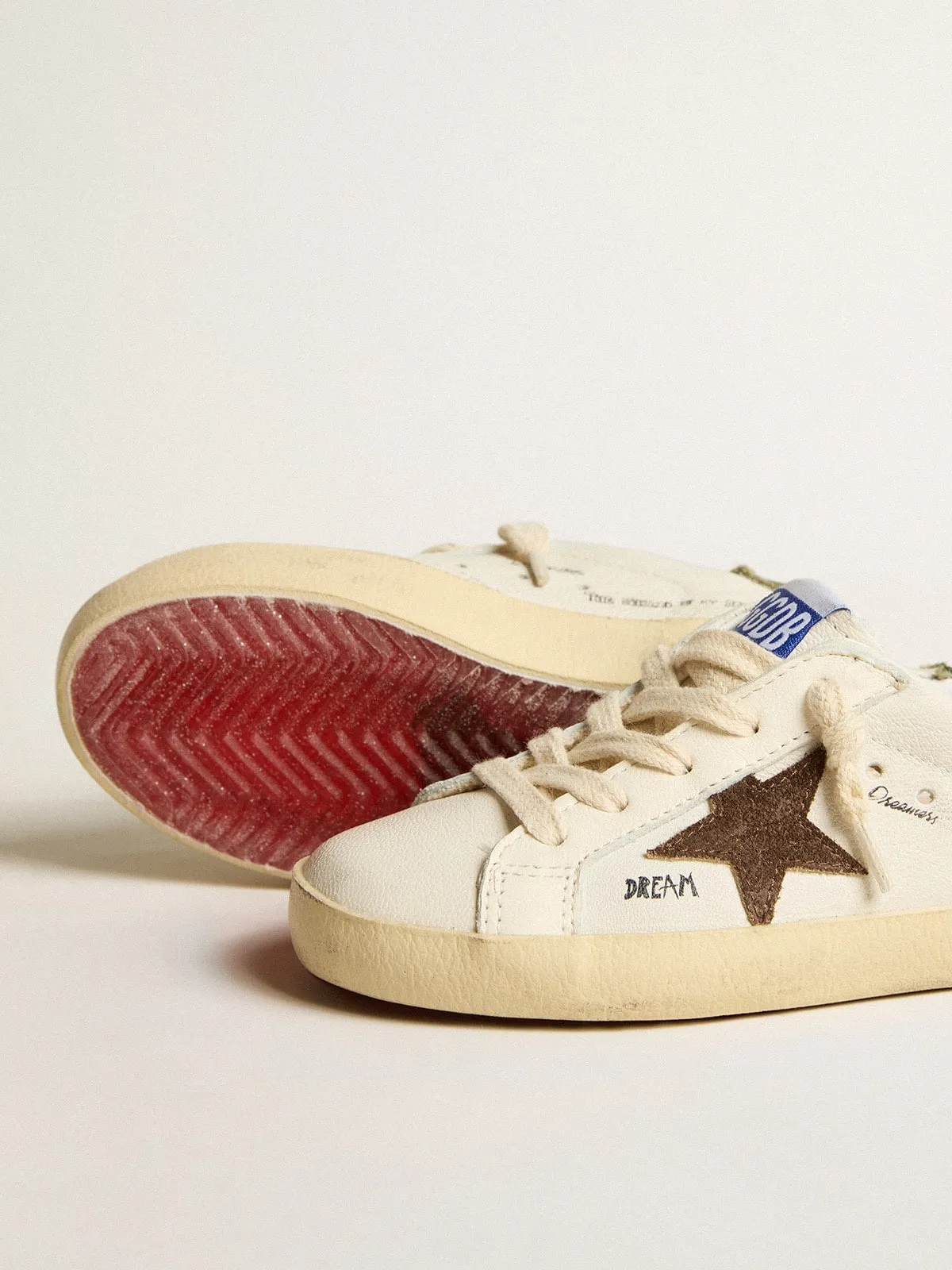 Super-Star Junior en cuir nappa avec étoile en daim et contrefort vert | Golden Goose