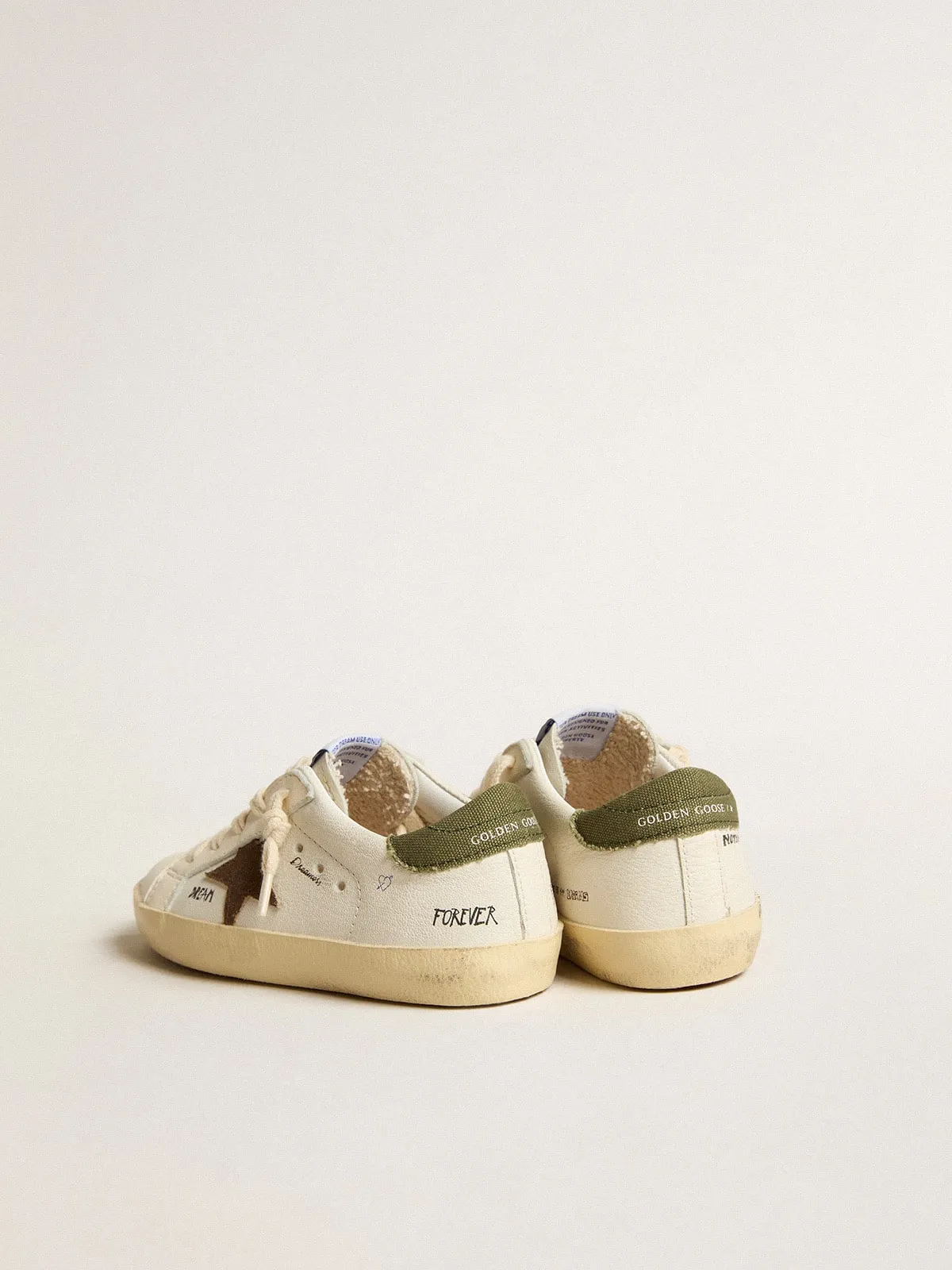 Super-Star Junior en cuir nappa avec étoile en daim et contrefort vert | Golden Goose