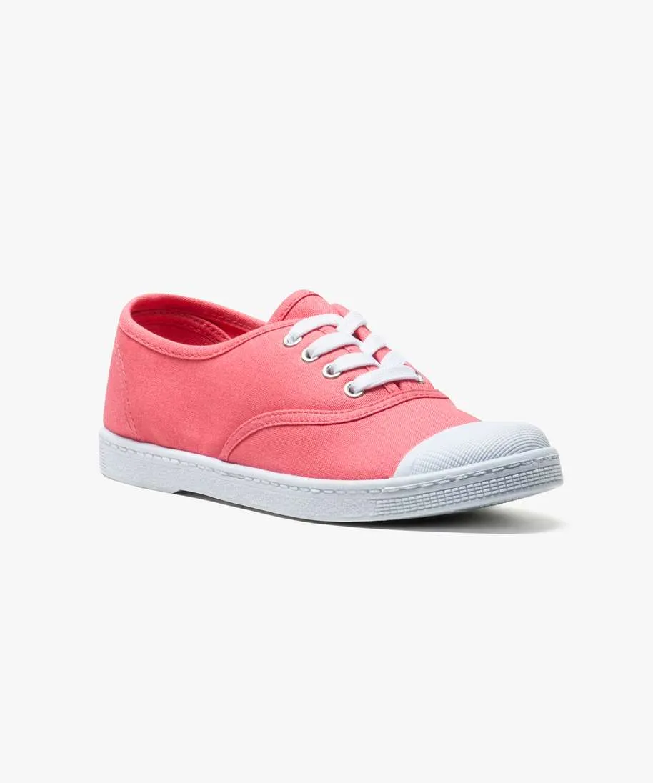 tennis femme en toile avec lacets et bout renforce rose baskets et tennis