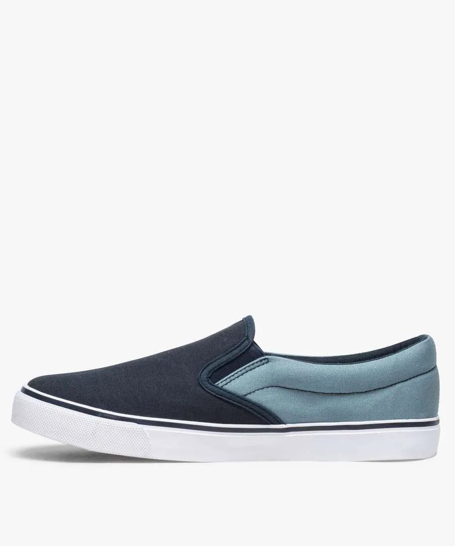 tennis homme en toile facon slip-on bicolores bleu baskets et tennis